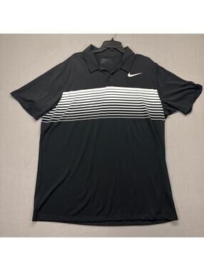 Nike Golf Dri-FIT Black and White Striped Polo Shirt Men XXL